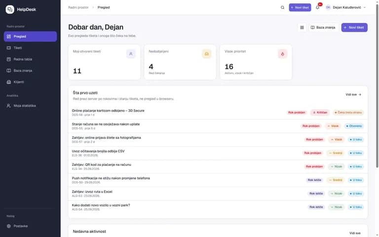B-ONE HelpDesk – ekran aplikacije