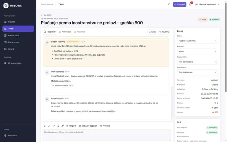 B-ONE HelpDesk – ekran aplikacije