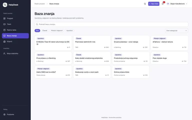 B-ONE HelpDesk – ekran aplikacije