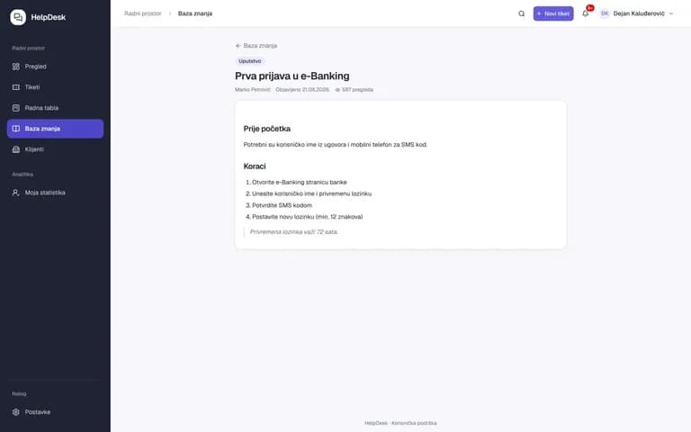 B-ONE HelpDesk – ekran aplikacije