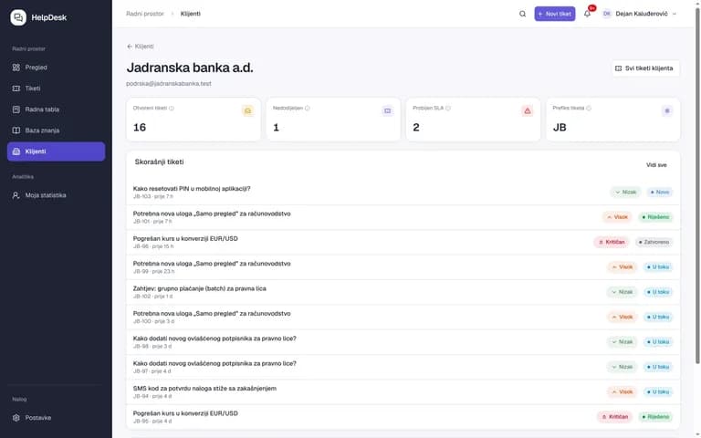 B-ONE HelpDesk – ekran aplikacije