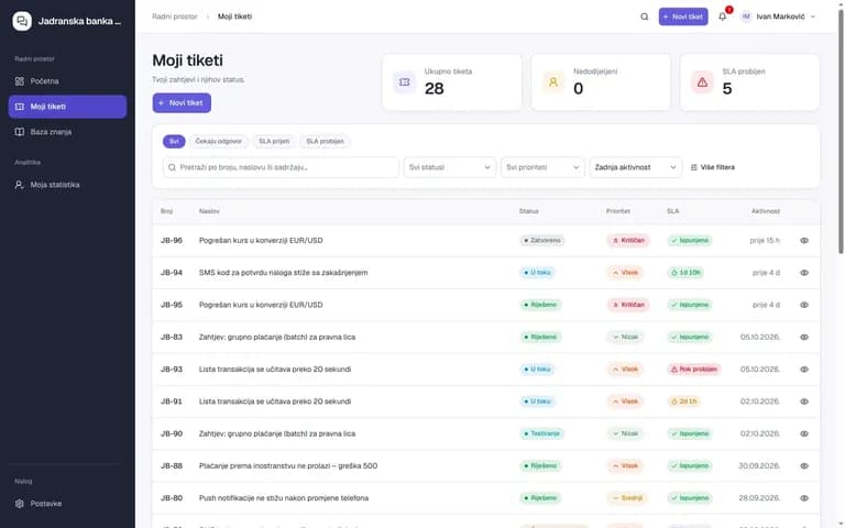 B-ONE HelpDesk – ekran aplikacije