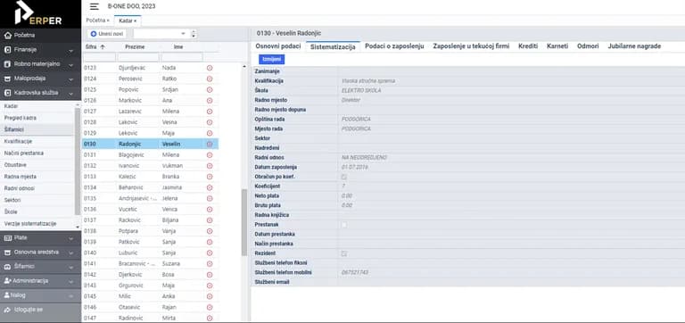 PERPER ERP – ekran aplikacije