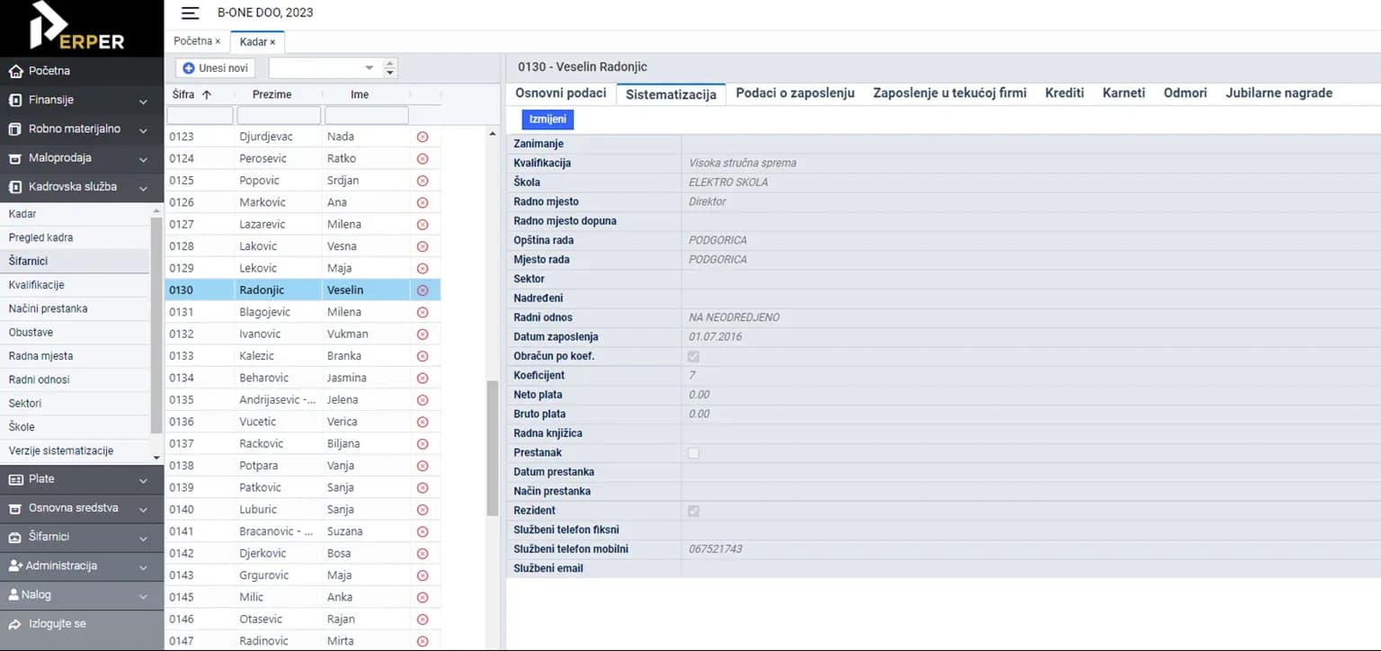 PERPER ERP – ekran aplikacije