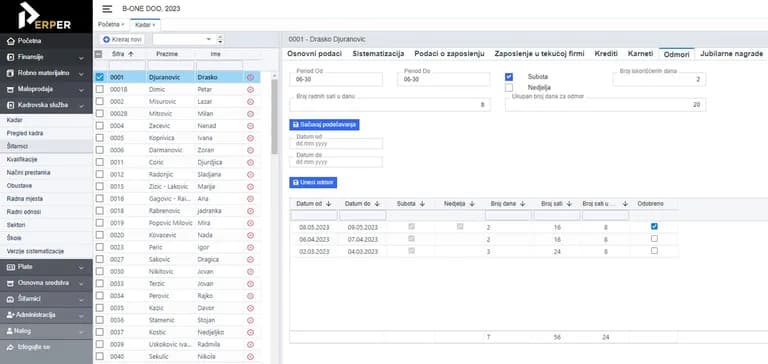 PERPER ERP – ekran aplikacije