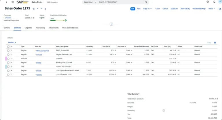 SAP Business One – ekran aplikacije