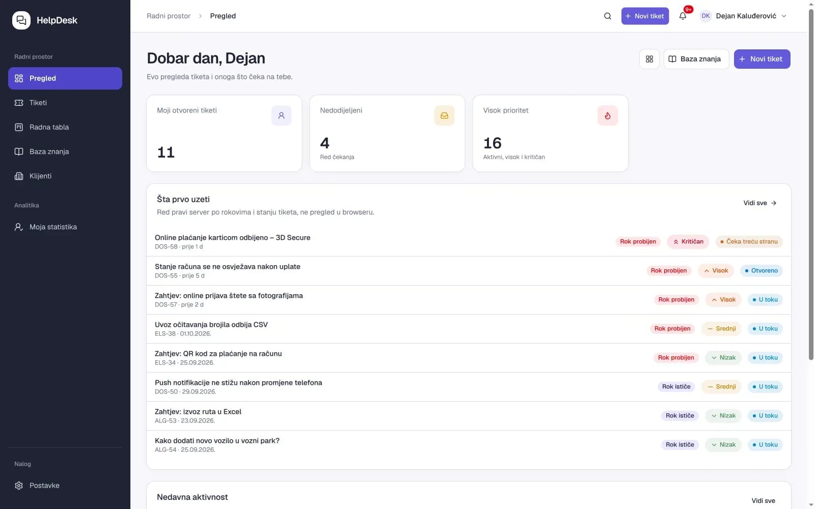 B-ONE HelpDesk – ekran aplikacije